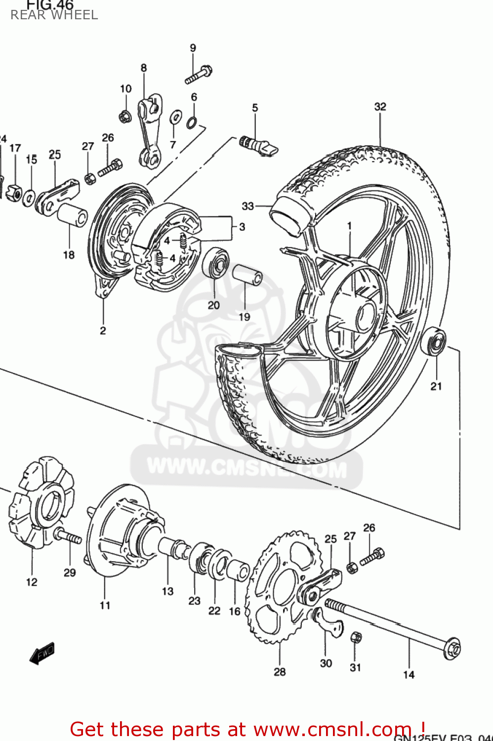REAR WHEEL GN125E 1997 (V) USA (E03)