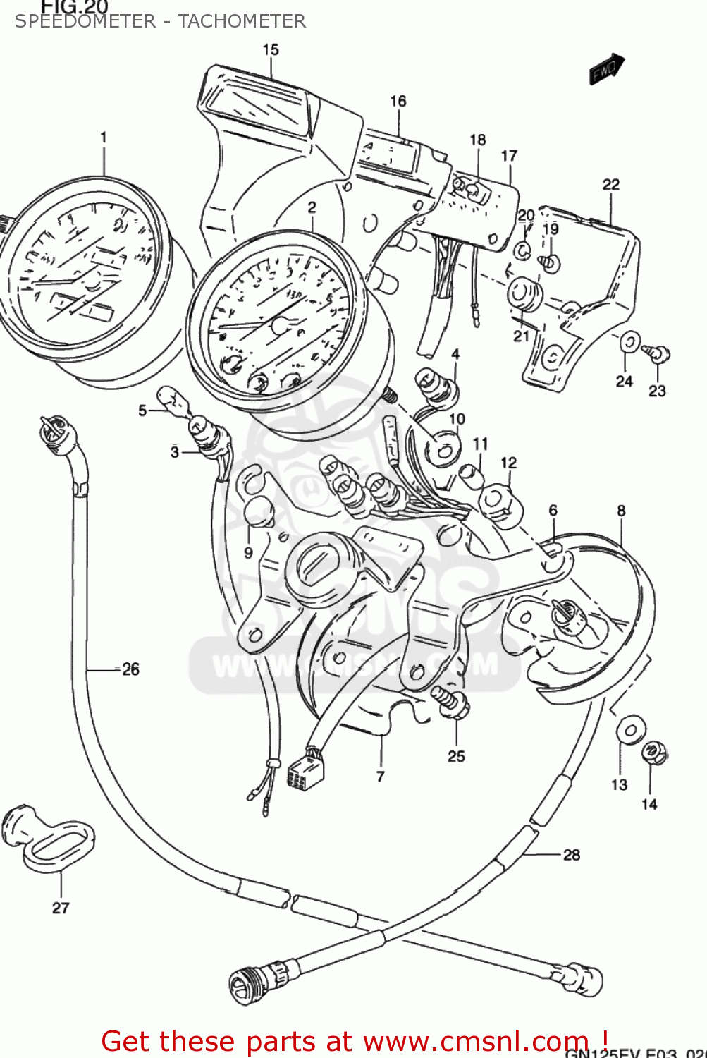 SPEEDOMETER - TACHOMETER GN125E 1997 (V) USA (E03)