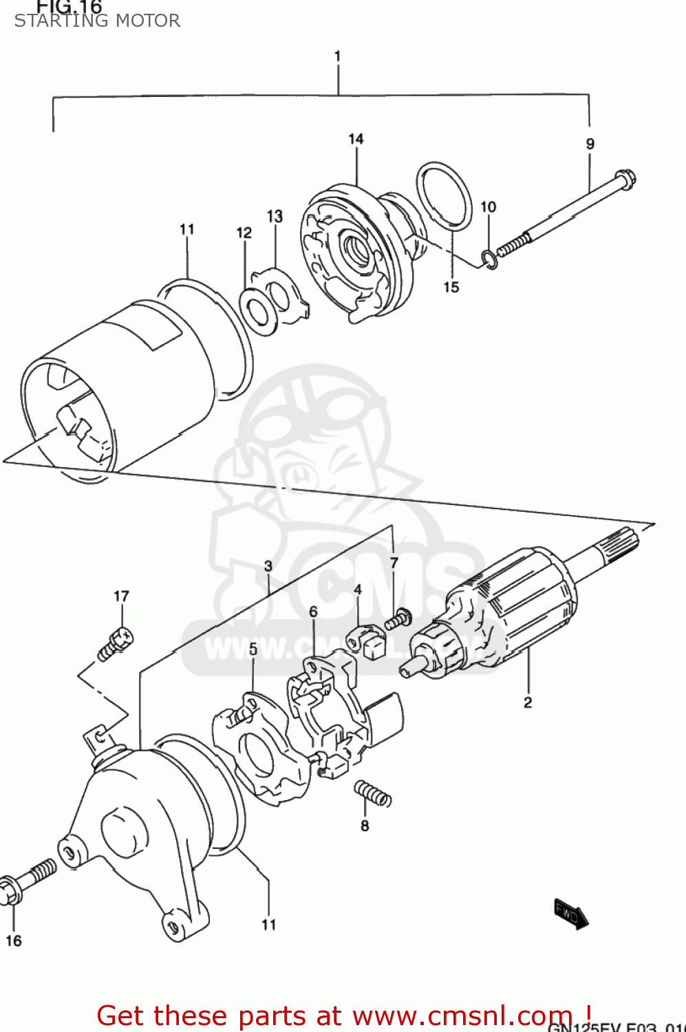 STARTING MOTOR GN125E 1997 (V) USA (E03)