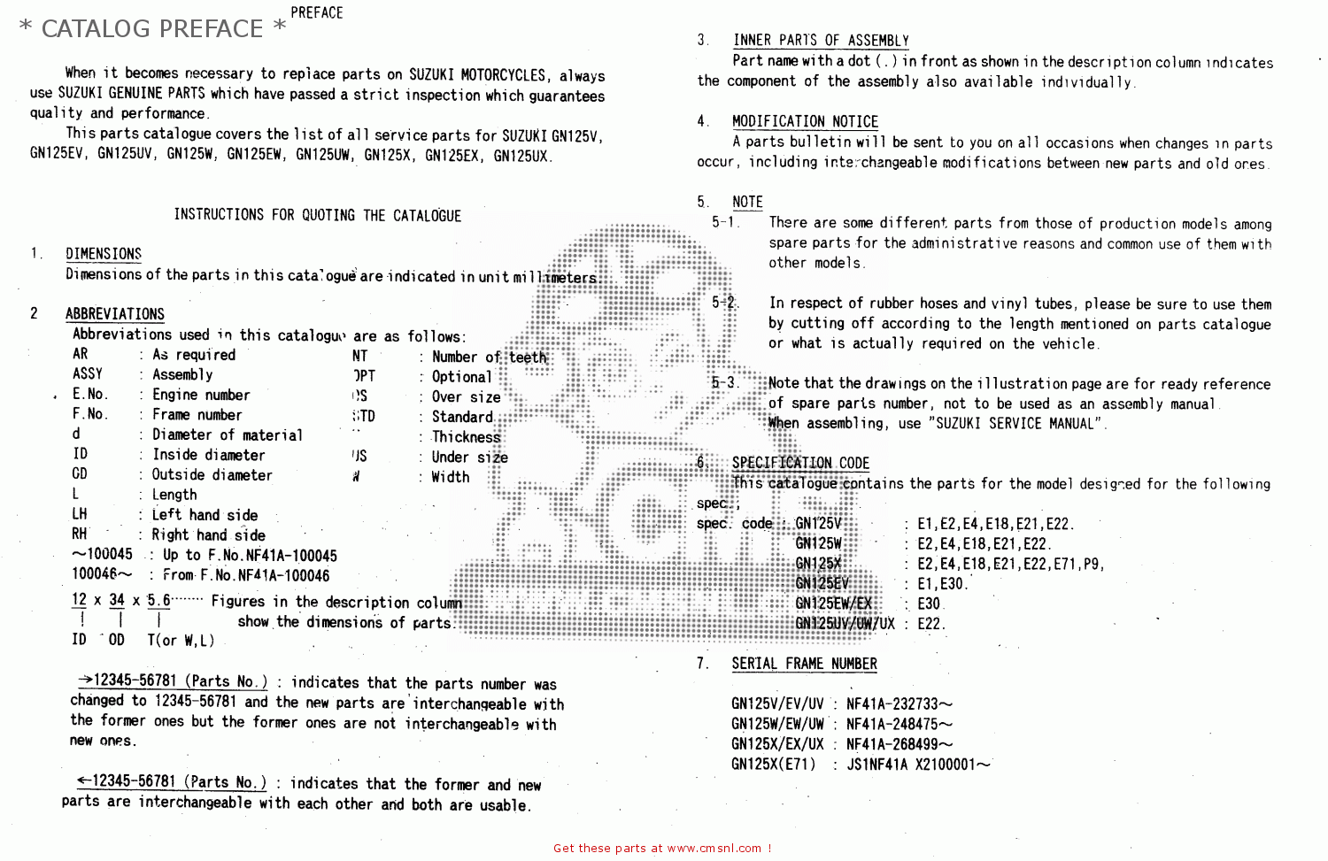 * CATALOG PREFACE * GN125E 1998 (W) SINGAPORE (E30)