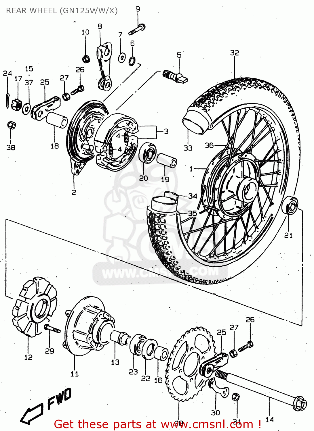 REAR WHEEL (GN125V/W/X) GN125U 1997 (V) GERMANY (E22)
