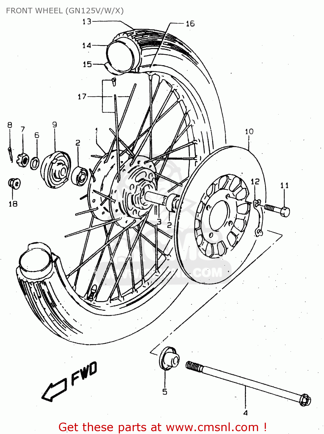 FRONT WHEEL (GN125V/W/X) GN125U 1999 (X) GERMANY (E22)