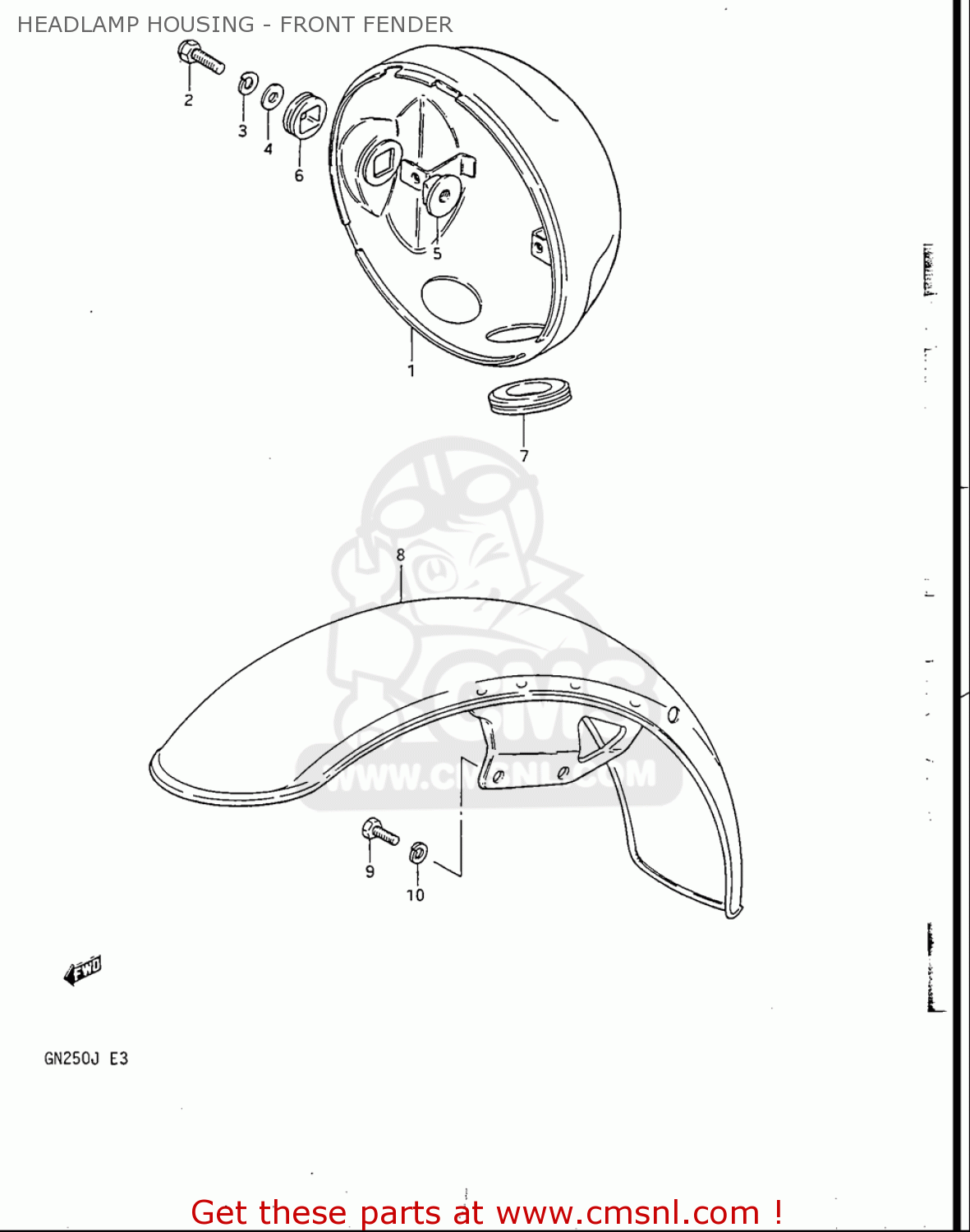 HEADLAMP HOUSING - FRONT FENDER GN250 1988 (J) USA (E03)