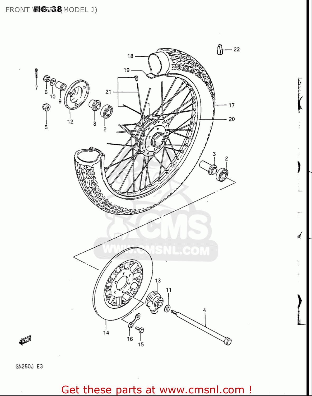 FRONT WHEEL (MODEL J) GN250 1988 (J) USA (E03)