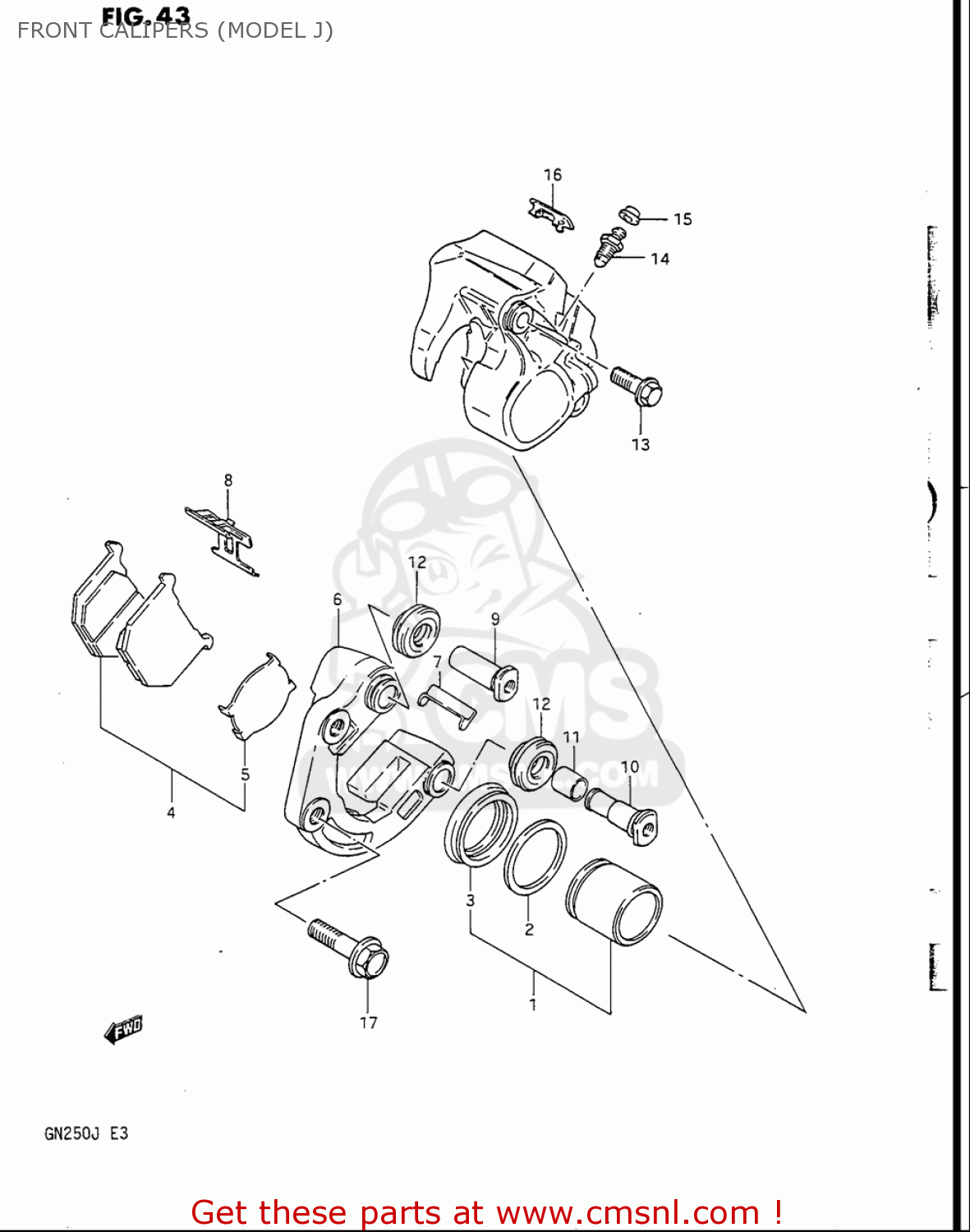 FRONT CALIPERS (MODEL J) GN250 1988 (J) USA (E03)