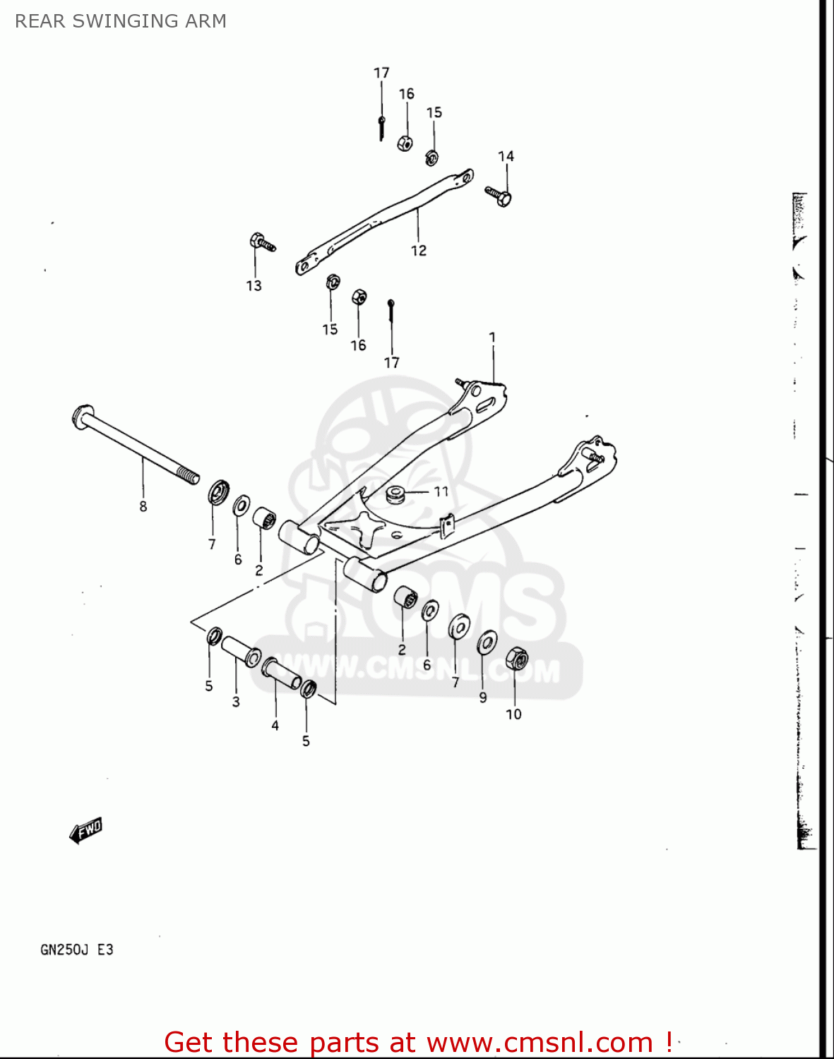 REAR SWINGING ARM GN250 1988 (J) USA (E03)