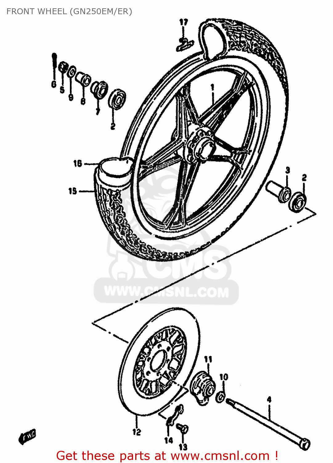 FRONT WHEEL (GN250EM/ER) GN250 1989 (K) AUSTRALIA (E24)
