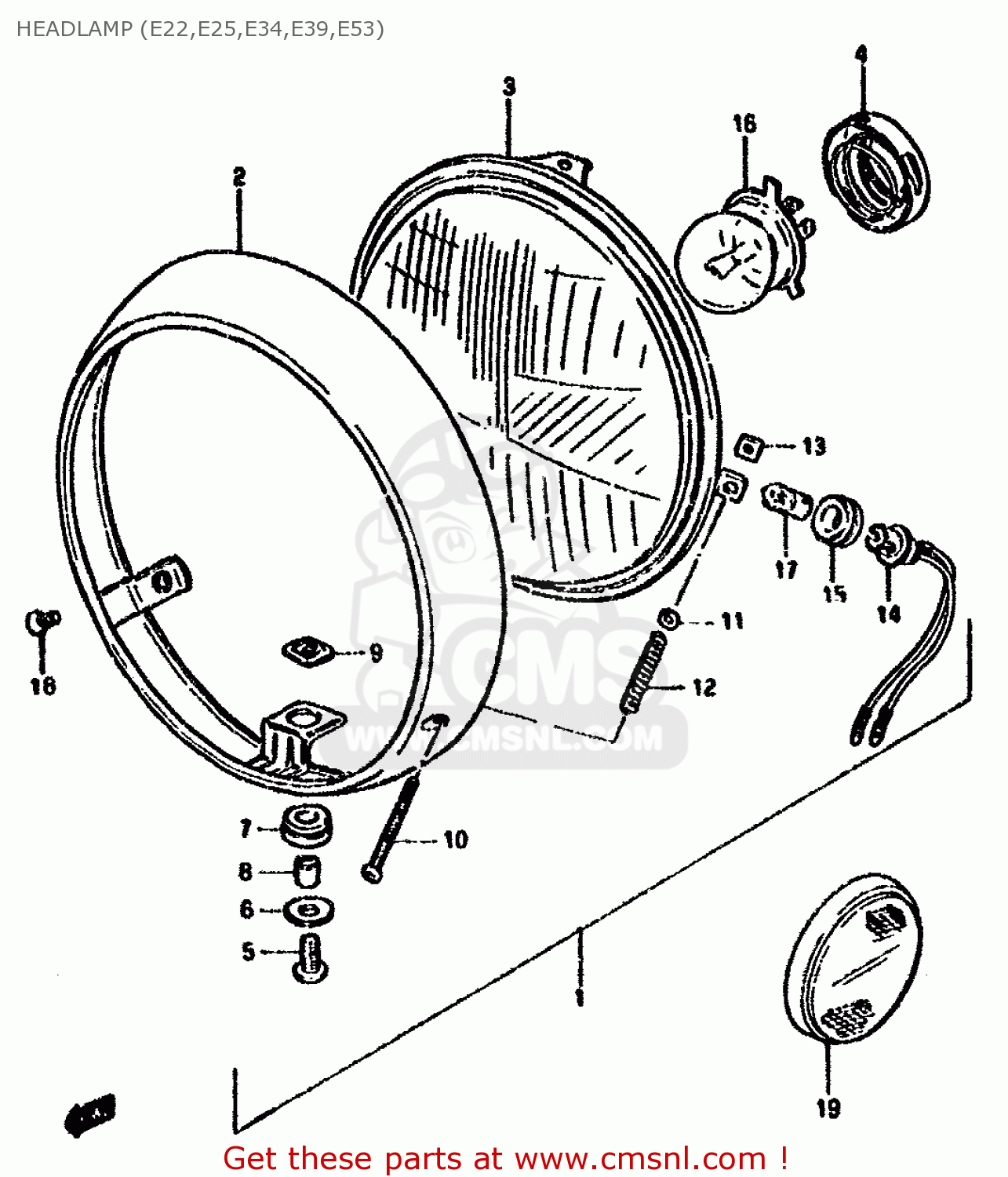 HEADLAMP (E22,E25,E34,E39,E53) GN250 1994 (R) (E02 E04 E22 E24 E25 E34 E39 E53)