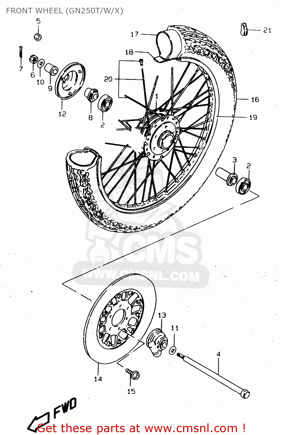 FRONT WHEEL (GN250T/W/X) GN250 1996 (T) (E02 E04 E22 E24 E25 E34 E39) / P37