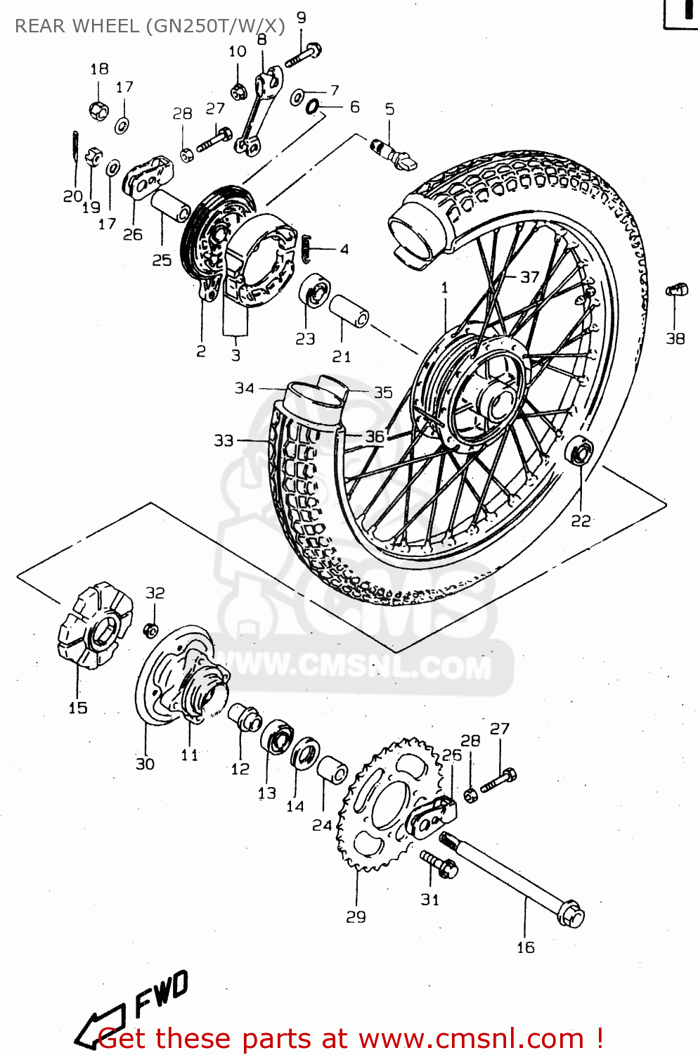 REAR WHEEL (GN250T/W/X) GN250 1996 (T) (E02 E04 E22 E24 E25 E34 E39) / P37