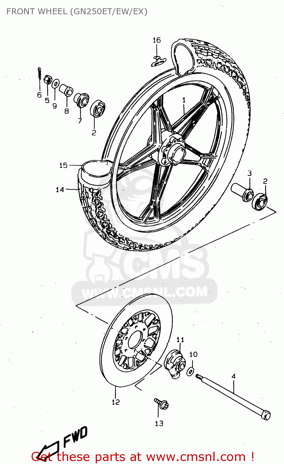 FRONT WHEEL (GN250ET/EW/EX) GN250E 1998 (W) GENERAL (E01)