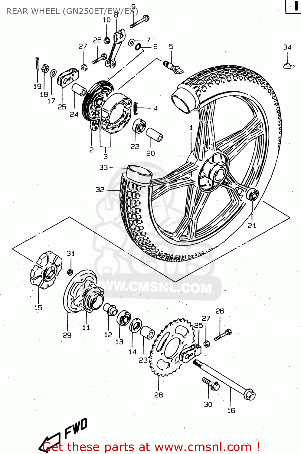 REAR WHEEL (GN250ET/EW/EX) GN250E 1998 (W) GENERAL (E01)