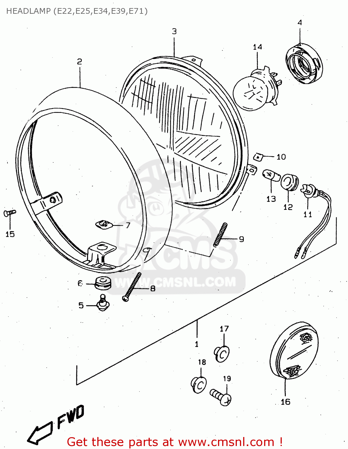 HEADLAMP (E22,E25,E34,E39,E71) GN250E 1999 (X) GENERAL (E01)