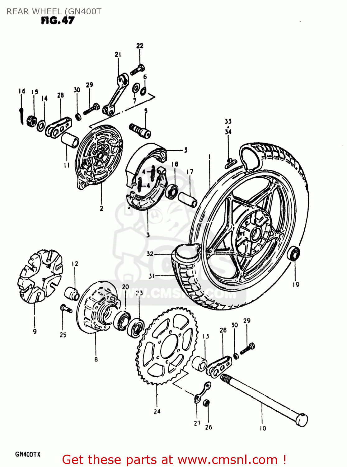 REAR WHEEL (GN400T GN400XT 1981 (X) USA (E03)