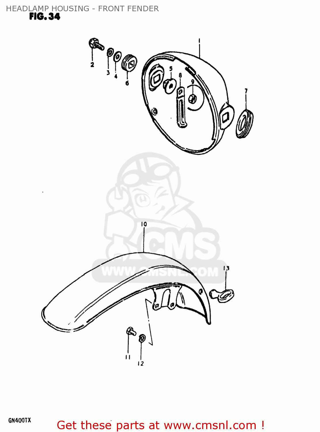 HEADLAMP HOUSING - FRONT FENDER GN400XX 1980 (T) USA (E03)