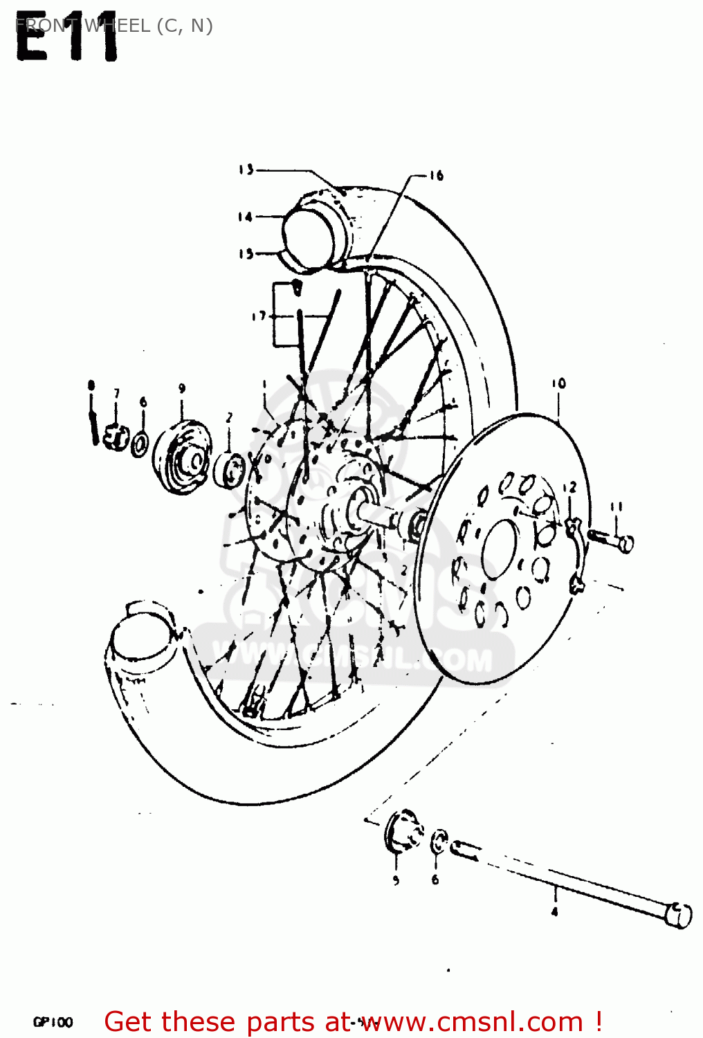 FRONT WHEEL (C, N) GP100 1978 (C) (E01 E02 E06 E13 E14 E24 E30)