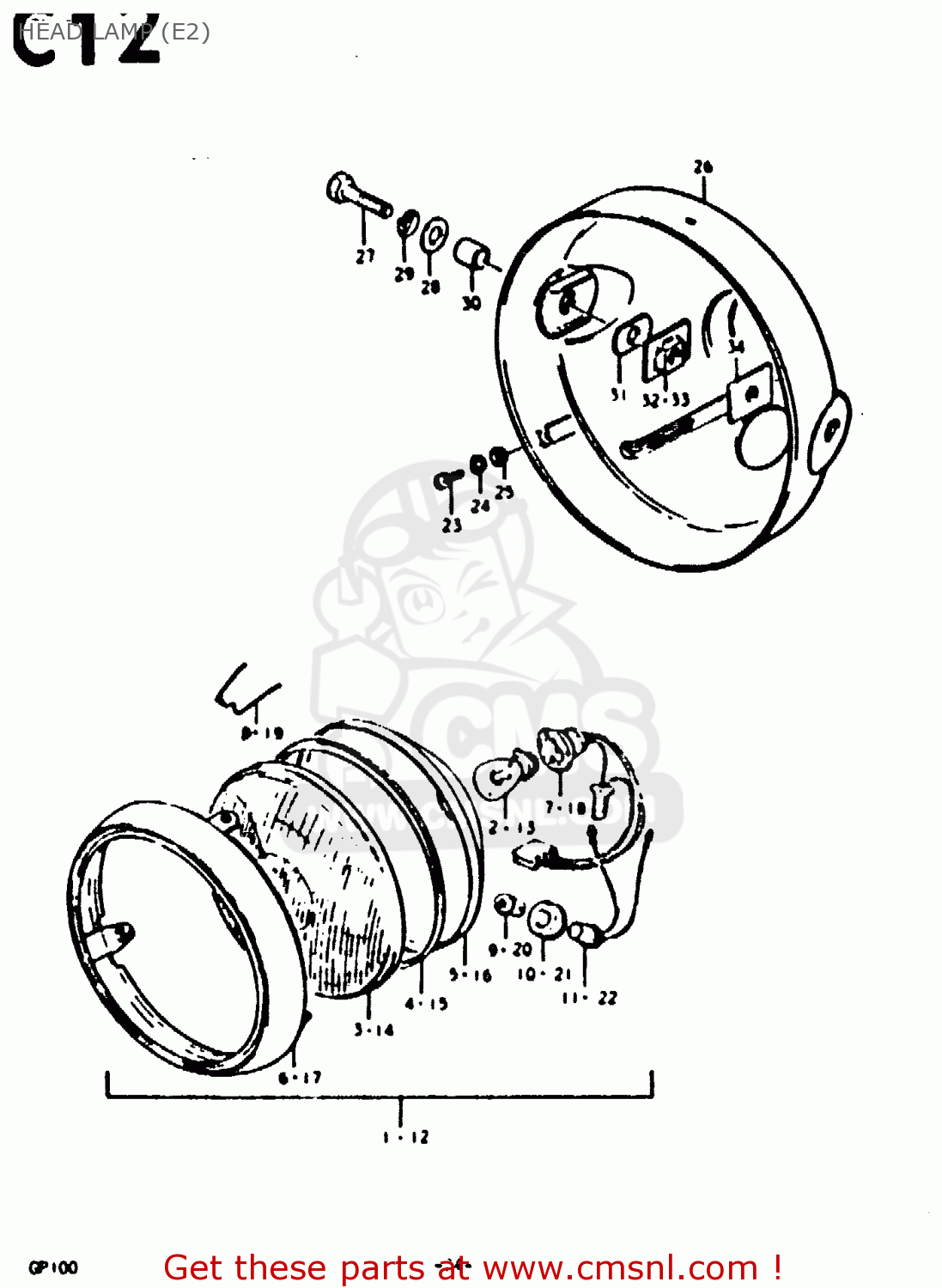 HEAD LAMP (E2) GP100 1979 (N) (E01 E02 E06 E13 E14 E24 E30)