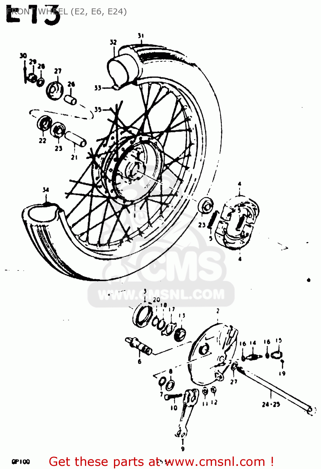 FRONT WHEEL (E2, E6, E24) GP100 1979 (N) (E01 E02 E06 E13 E14 E24 E30)