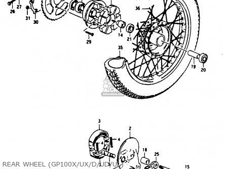 REAR WHEEL (GP100X/UX/D/UD/UL) - GP100E 1983 (D) UNITED KINGDOM NORWAY (E02 E16)