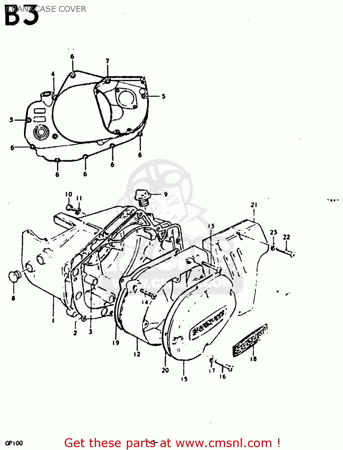 CRANKCASE COVER GP100U 1979 (N) (E01 E02 E06 E13 E14 E24 E30)