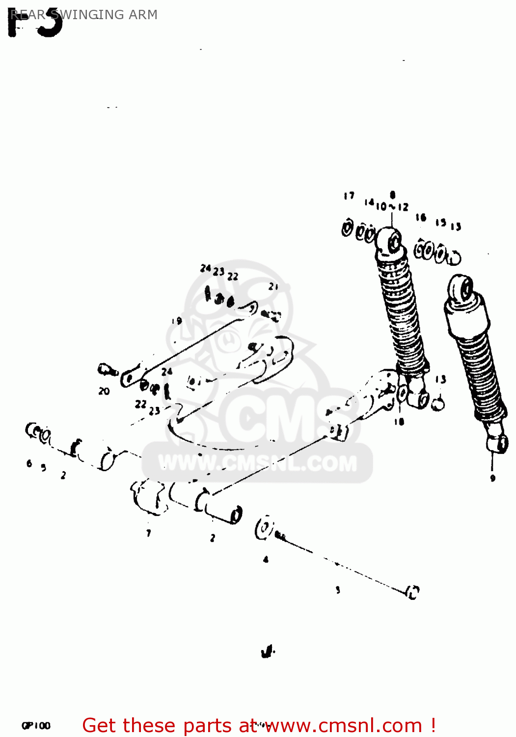 REAR SWINGING ARM GP100U 1979 (N) (E01 E02 E06 E13 E14 E24 E30)