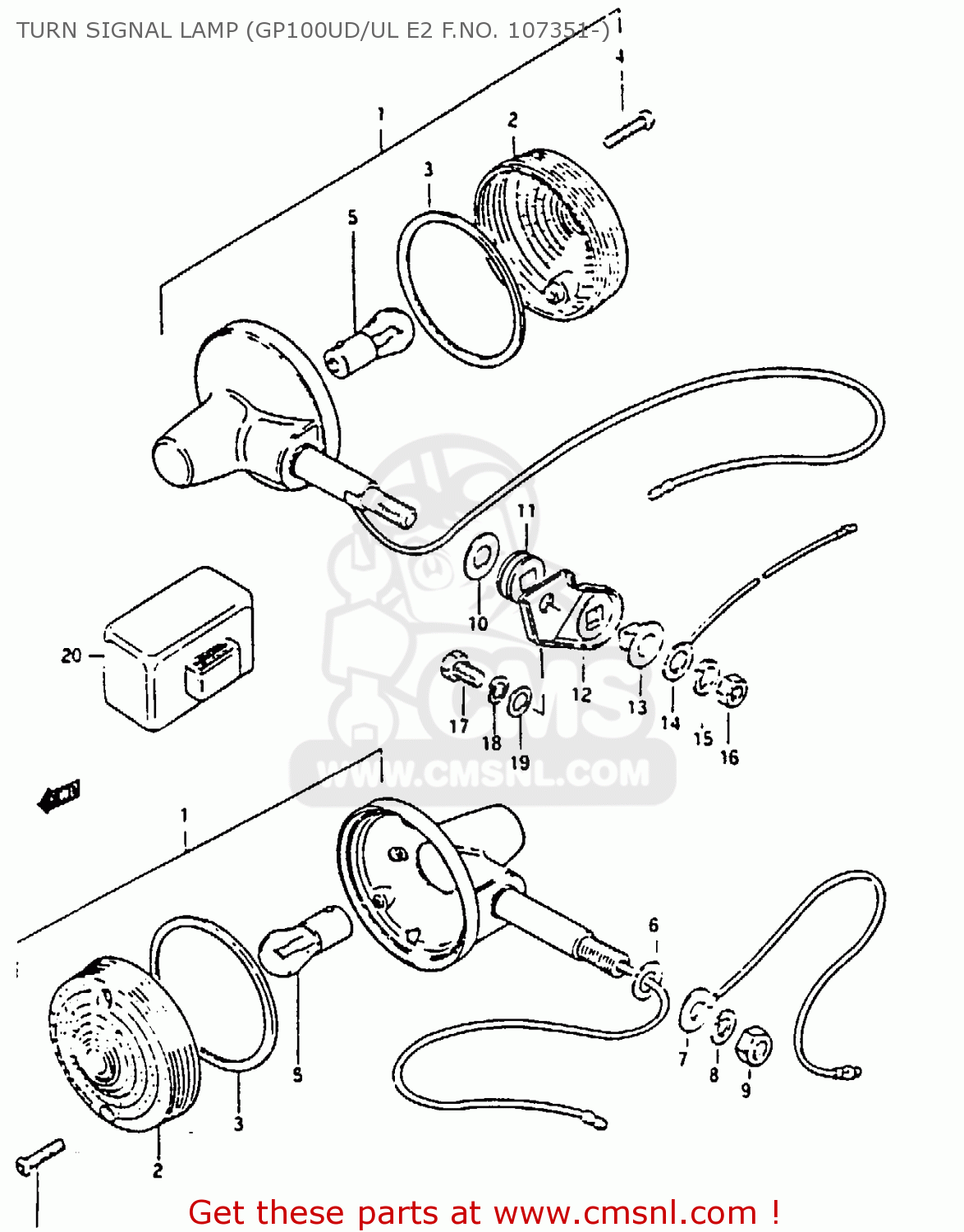 TURN SIGNAL LAMP (GP100UD/UL E2 F.NO. 107351-) GP100U 1990 (L)