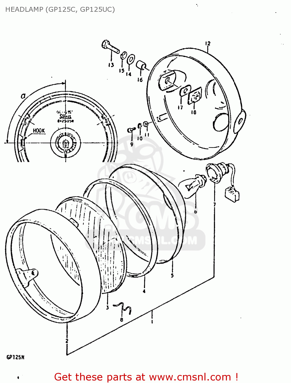 HEADLAMP (GP125C, GP125UC) GP125 1978 (C) (E01 E02 E04 E06 E13 E17 E18 E21 E22 E24 E30)