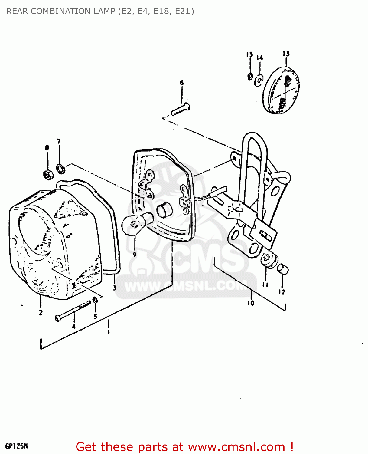 REAR COMBINATION LAMP (E2, E4, E18, E21) GP125 1978 (C) (E01 E02 E04 E06 E13 E17 E18 E21 E22 E24 E30)