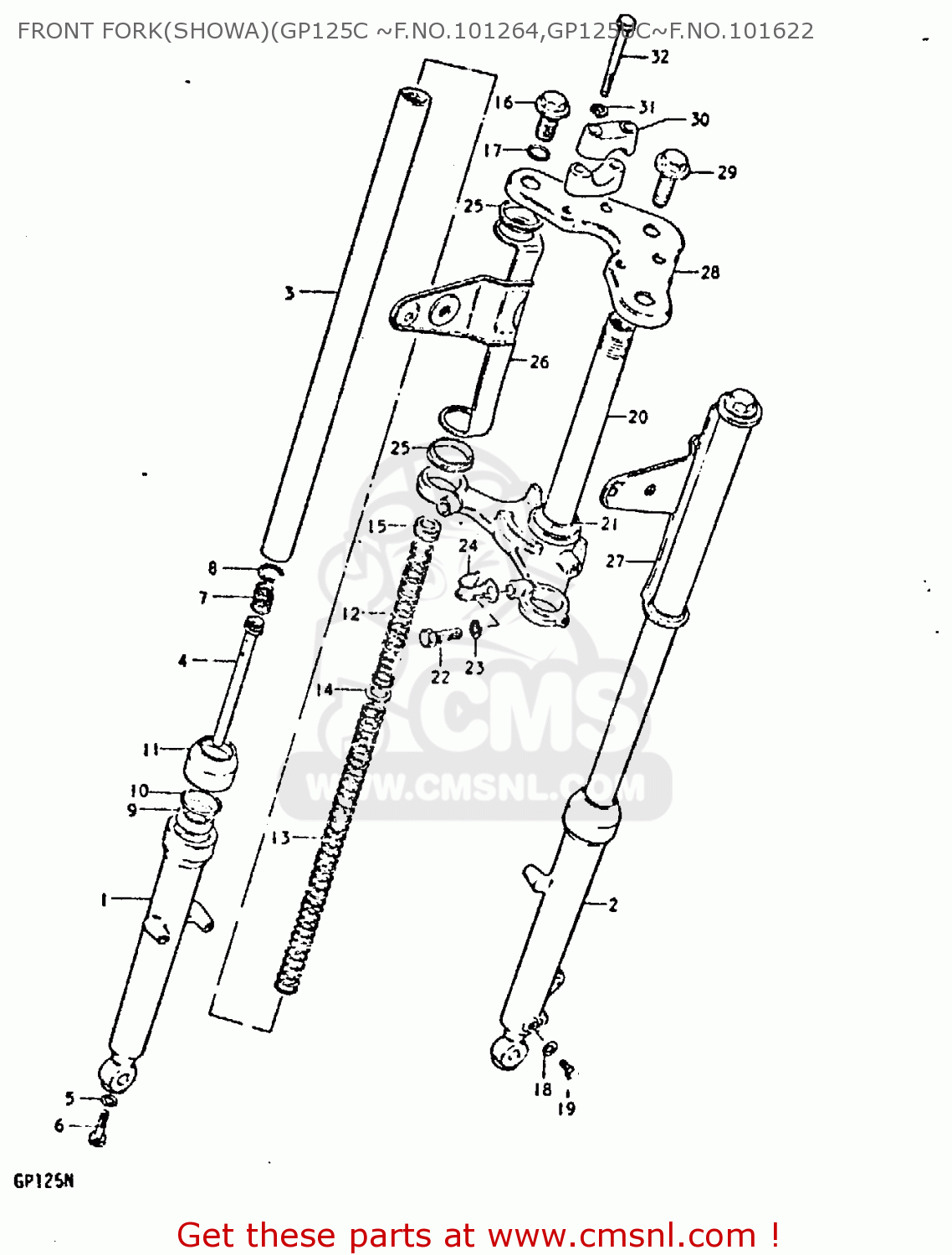 FRONT FORK(SHOWA)(GP125C ~F.NO.101264,GP125UC~F.NO.101622 GP125 1978 (C) (E01 E02 E04 E06 E13 E17 E18 E21 E22 E24 E30)