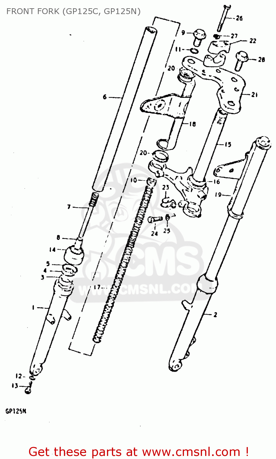 FRONT FORK (GP125C, GP125N) GP125 1978 (C) (E01 E02 E04 E06 E13 E17 E18 E21 E22 E24 E30)