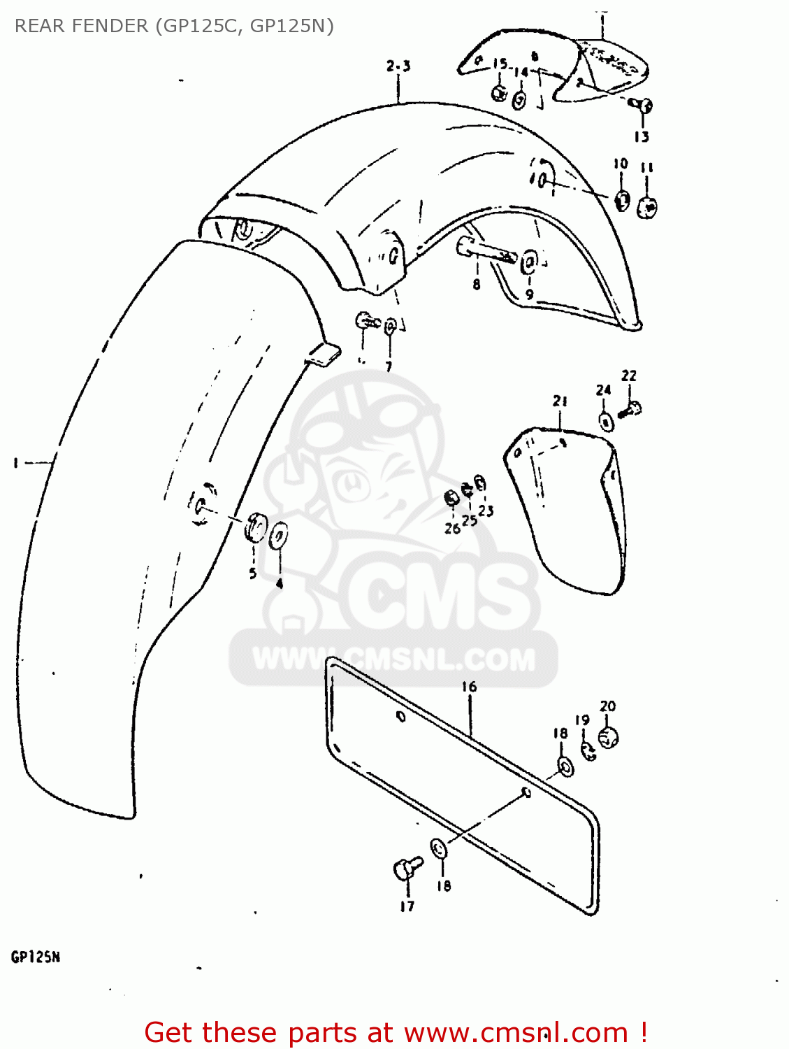 REAR FENDER (GP125C, GP125N) GP125 1978 (C) (E01 E02 E04 E06 E13 E17 E18 E21 E22 E24 E30)