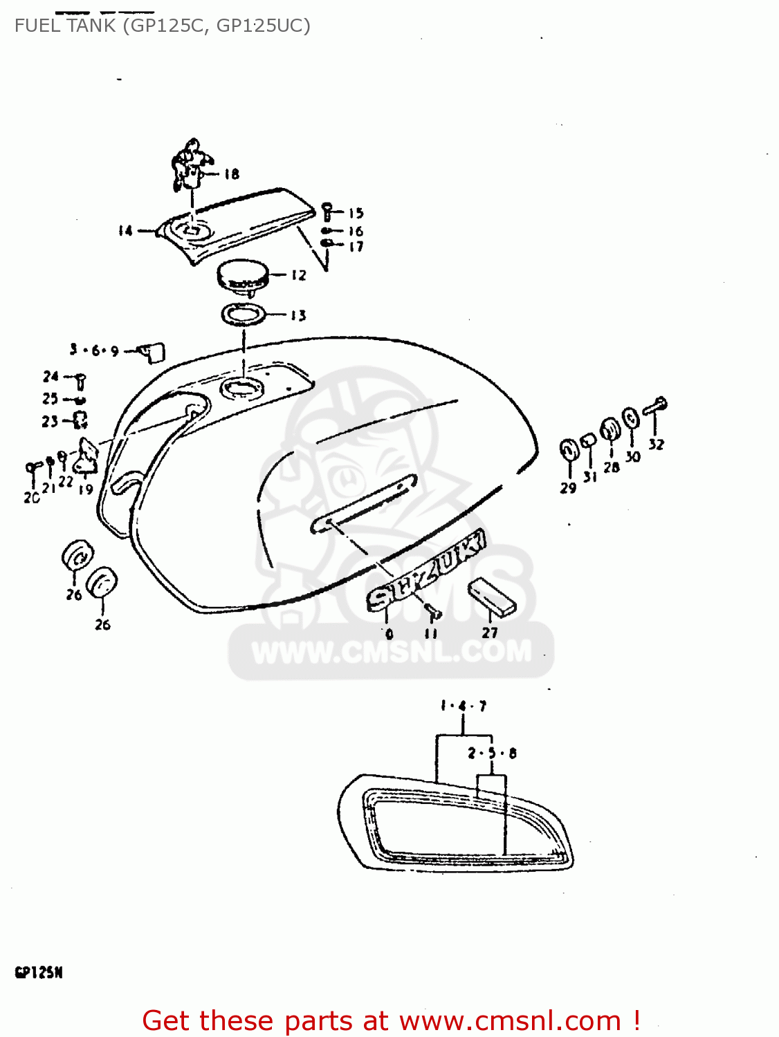 FUEL TANK (GP125C, GP125UC) GP125 1979 (N) (E01 E02 E04 E06 E13 E17 E18 E21 E22 E24 30 35 41