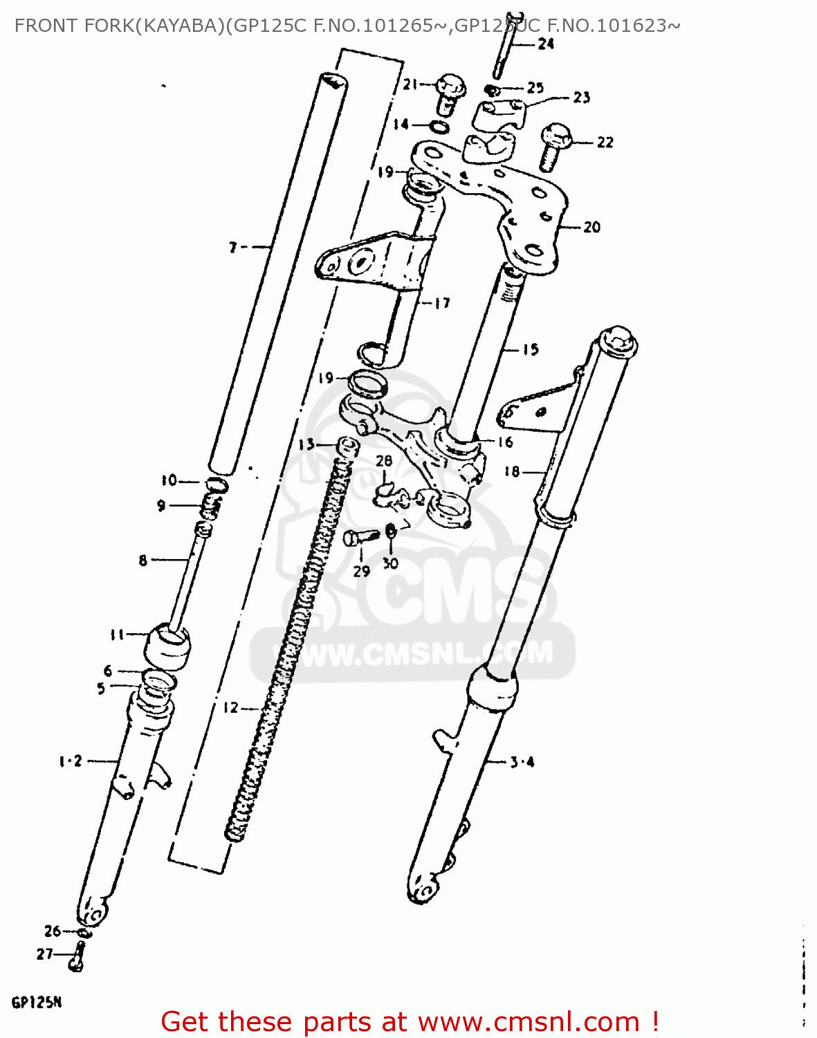 FRONT FORK(KAYABA)(GP125C F.NO.101265~,GP125UC F.NO.101623~ GP125 1979 (N) (E01 E02 E04 E06 E13 E17 E18 E21 E22 E24 30 35 41