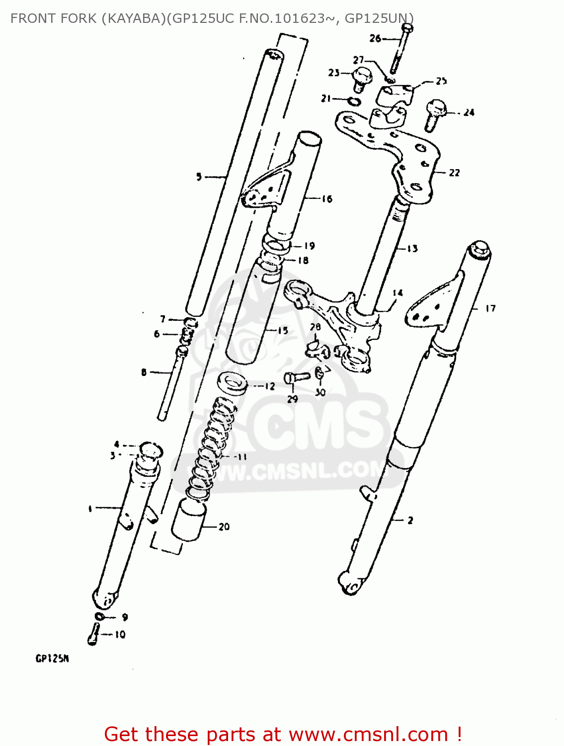 FRONT FORK (KAYABA)(GP125UC F.NO.101623~, GP125UN) GP125 1979 (N) (E01 E02 E04 E06 E13 E17 E18 E21 E22 E24 30 35 41