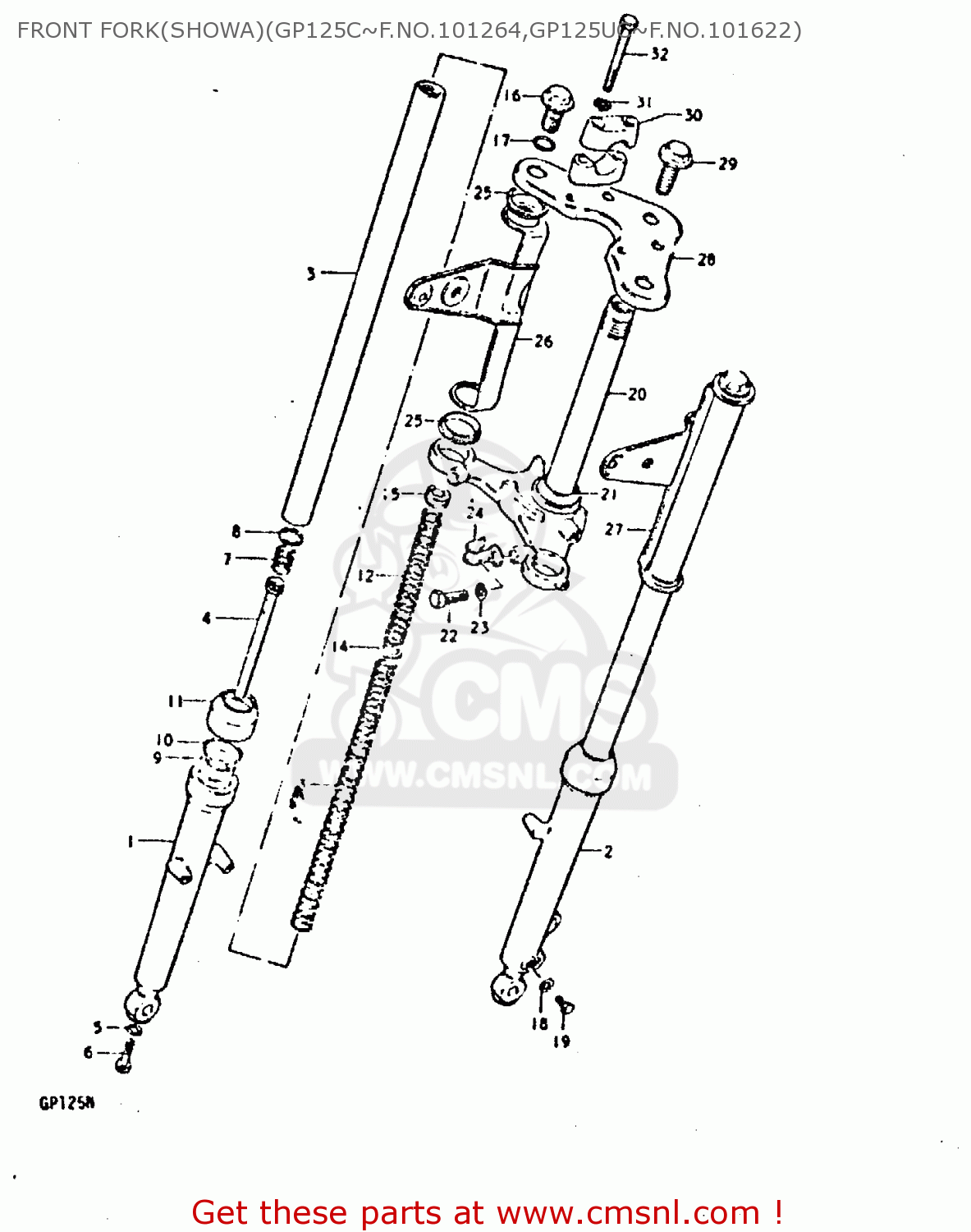 FRONT FORK(SHOWA)(GP125C~F.NO.101264,GP125UC~F.NO.101622) GP125 1979 (N) (E01 E02 E04 E06 E13 E17 E18 E21 E22 E24 30 35 41