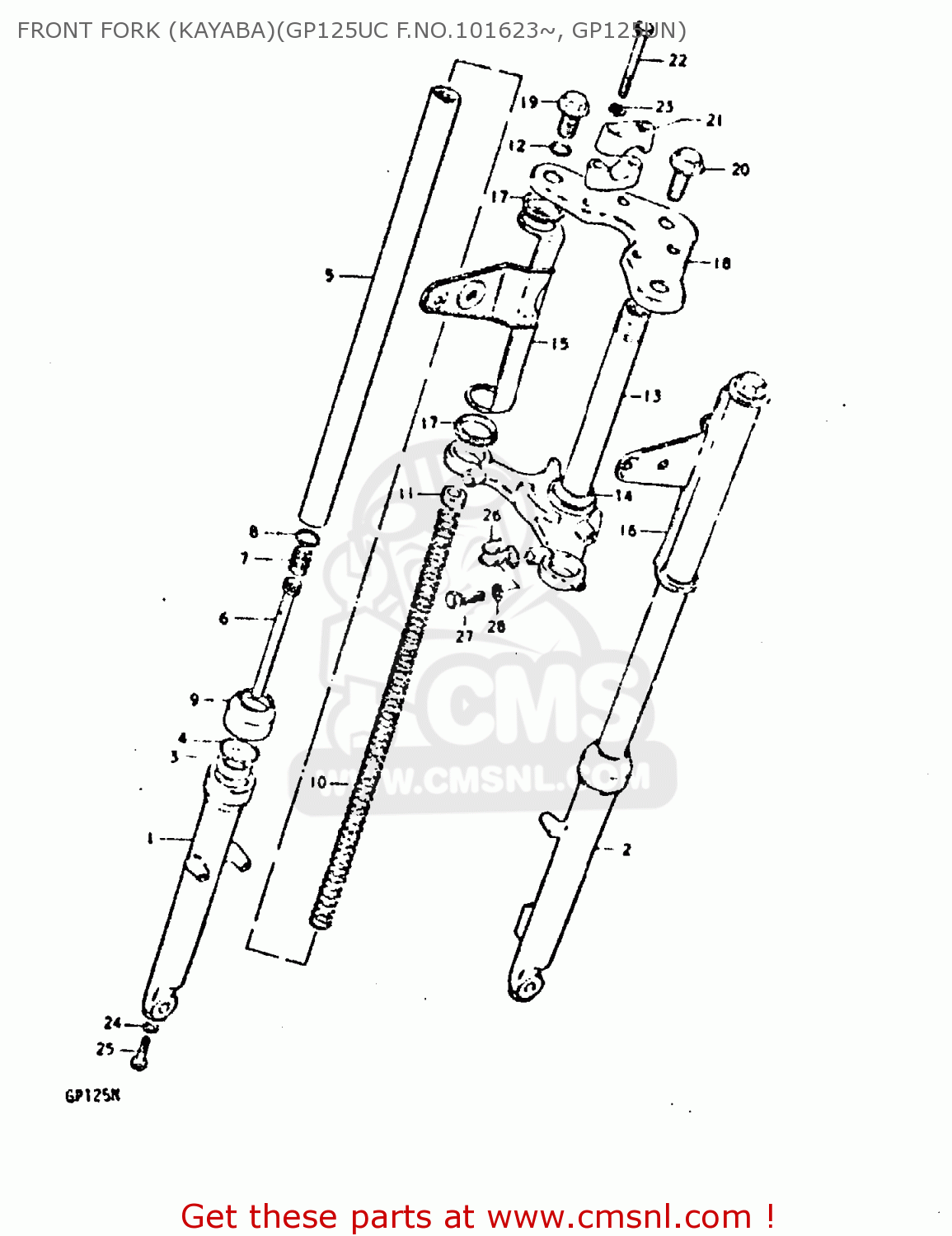 FRONT FORK (KAYABA)(GP125UC F.NO.101623~, GP125UN) GP125 1979 (N) (E01 E02 E04 E06 E13 E17 E18 E21 E22 E24 30 35 41