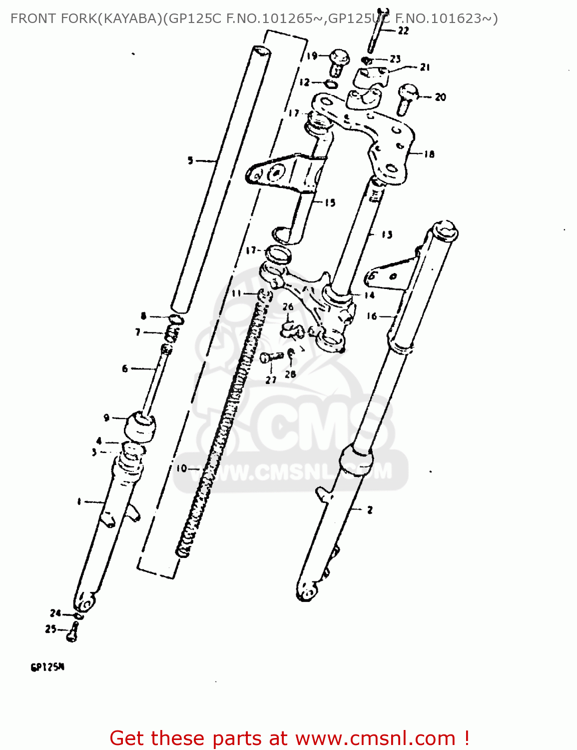 FRONT FORK(KAYABA)(GP125C F.NO.101265~,GP125UC F.NO.101623~) GP125 1979 (N) (E01 E02 E04 E06 E13 E17 E18 E21 E22 E24 30 35 41