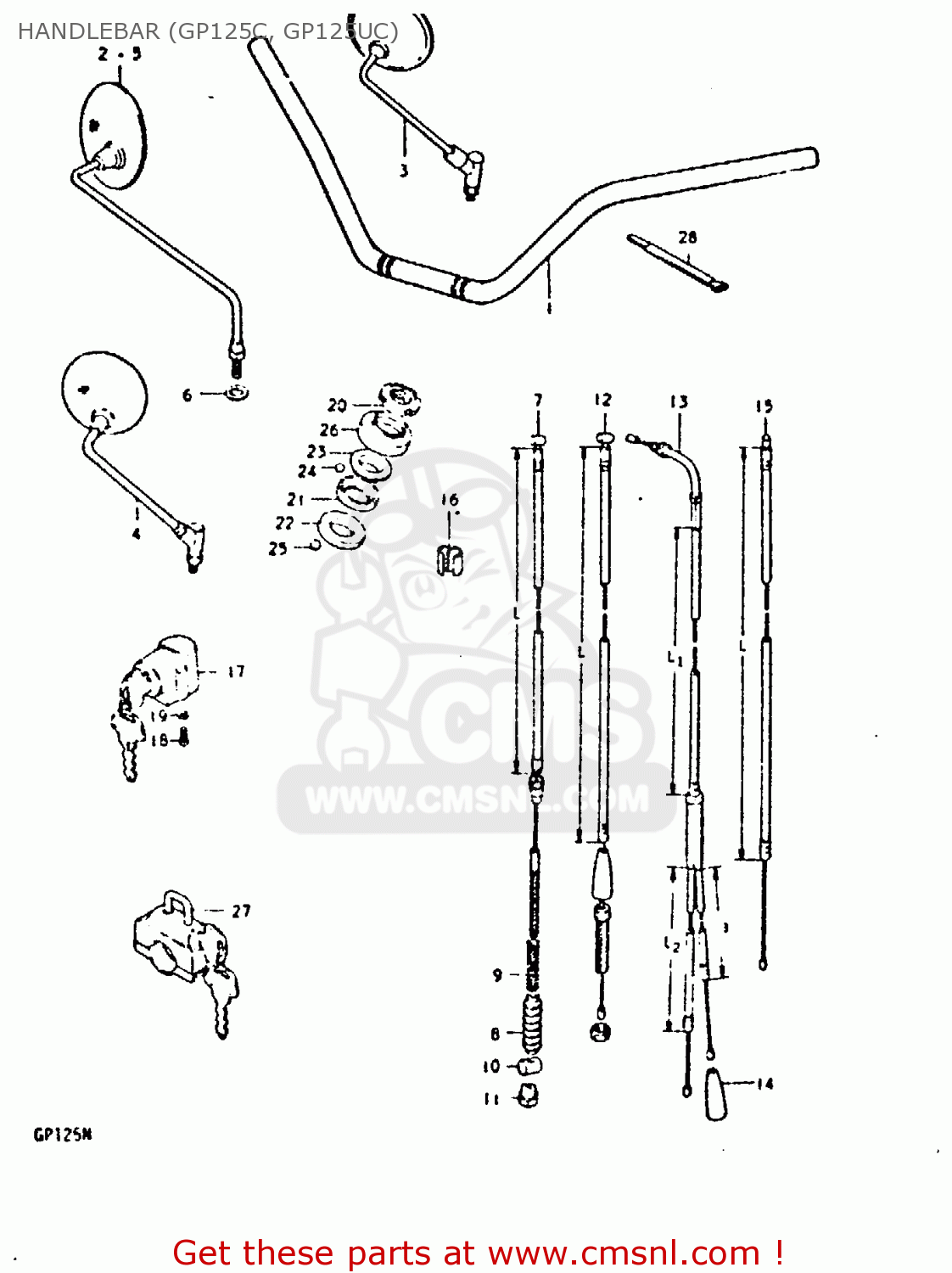 HANDLEBAR (GP125C, GP125UC) GP125 1979 (N) (E01 E02 E04 E06 E13 E17 E18 E21 E22 E24 30 35 41