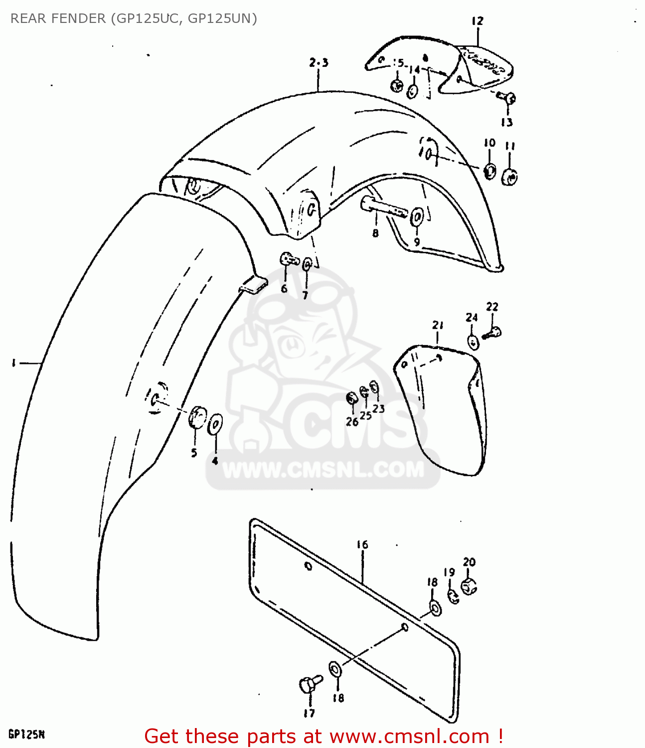 REAR FENDER (GP125UC, GP125UN) GP125 1979 (N) (E01 E02 E04 E06 E13 E17 E18 E21 E22 E24 30 35 41