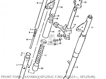 FRONT FORK (KAYABA)(GP125UC F.NO.101623~, GP125UN) - GP125 1979 (N) (E01 E02 E04 E06 E13 E17 E18 E21 E22 E24 30 35 41