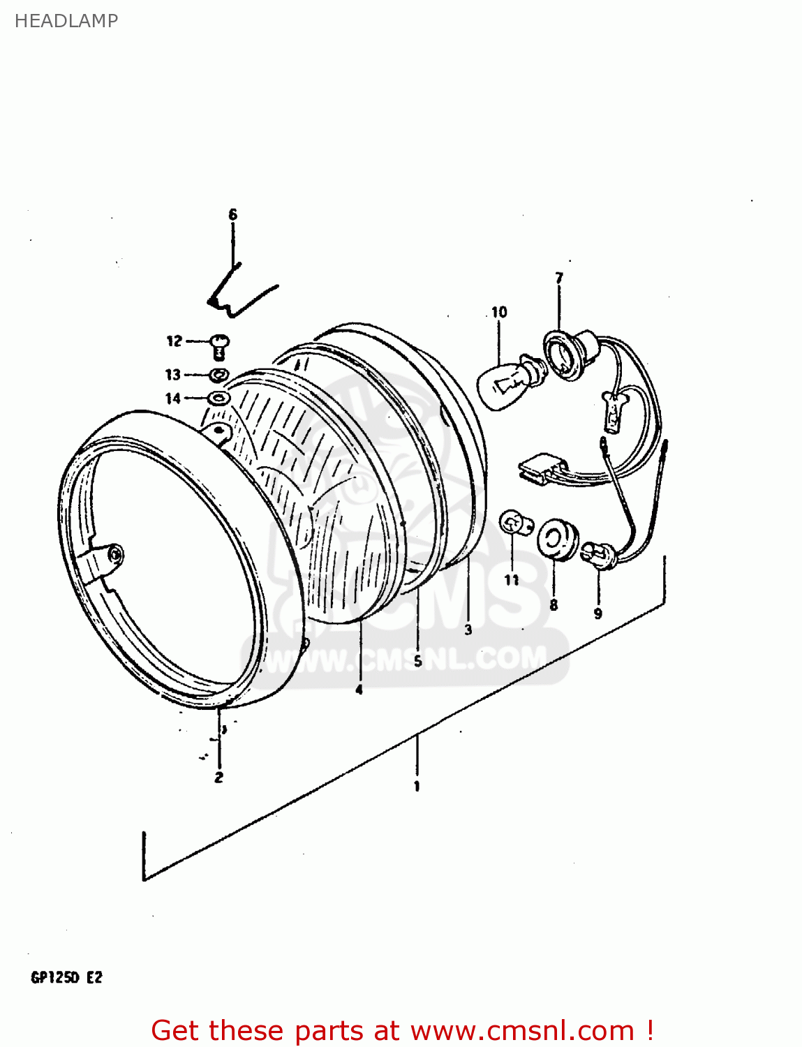 HEADLAMP GP125 1981 (X) (E02 E04 E17 E18 E21 E22 E41)