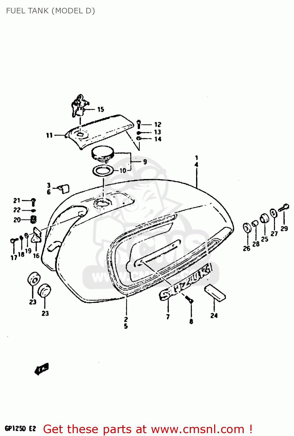 FUEL TANK (MODEL D) GP125 1981 (X) (E02 E04 E17 E18 E21 E22 E41)