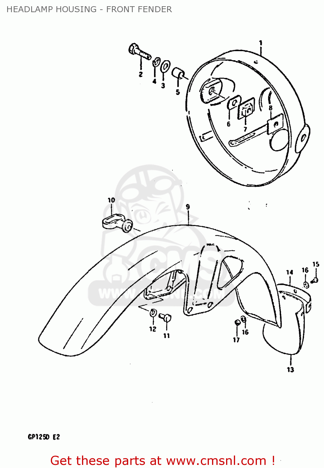 HEADLAMP HOUSING - FRONT FENDER GP125 1983 (D) (E02 E04 E17 E18 E21 E22 E41)