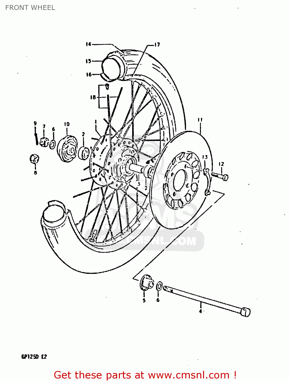 FRONT WHEEL GP125 1983 (D) (E02 E04 E17 E18 E21 E22 E41)