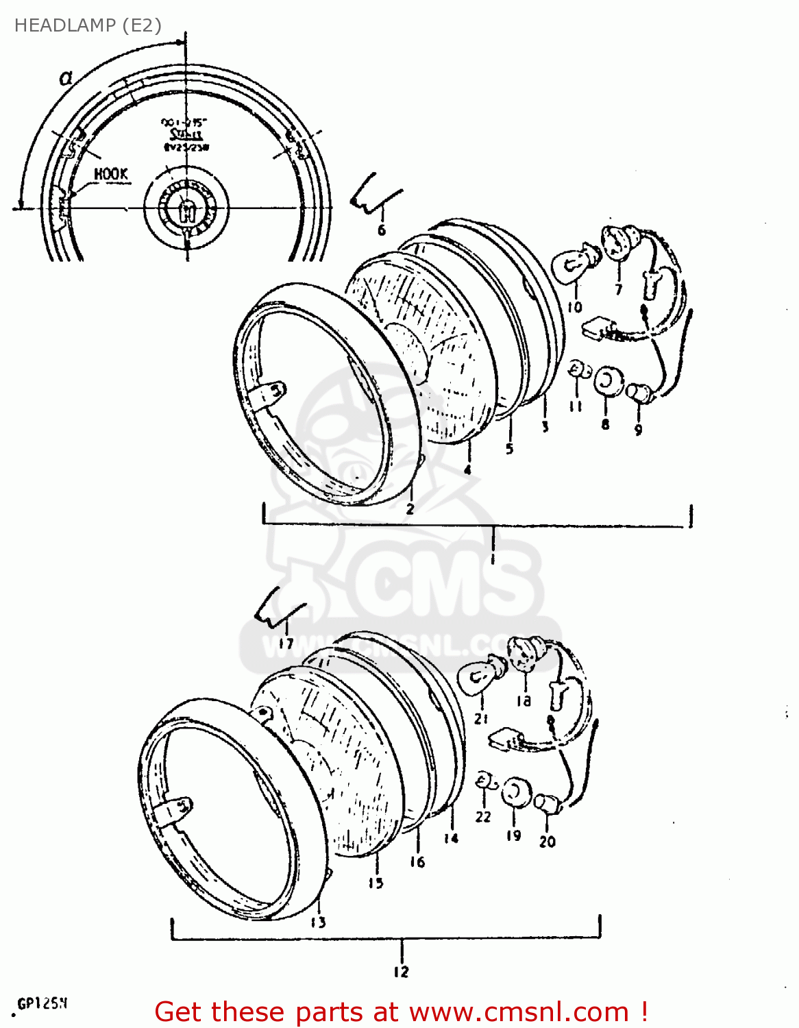 HEADLAMP (E2) GP125U 1979 (N) (01 02 04 06 10 13 14 17 18 21 22 24 32 35 41 42