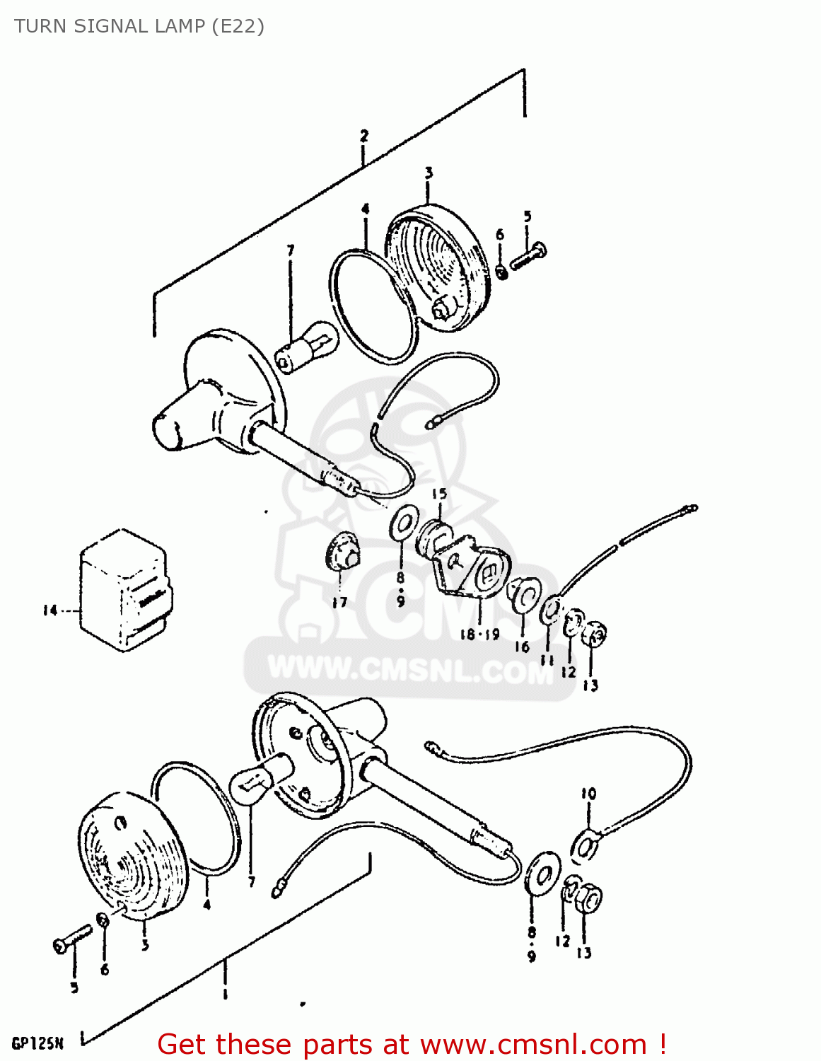 TURN SIGNAL LAMP (E22) GP125U 1979 (N) (01 02 04 06 10 13 14 17 18 21 22 24 32 35 41 42