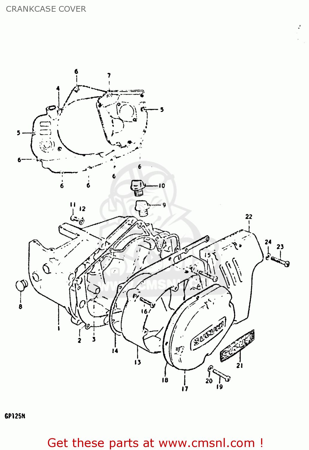 CRANKCASE COVER GP125U 1979 (N) (01 02 04 06 10 13 14 17 18 21 22 24 32 35 41 42