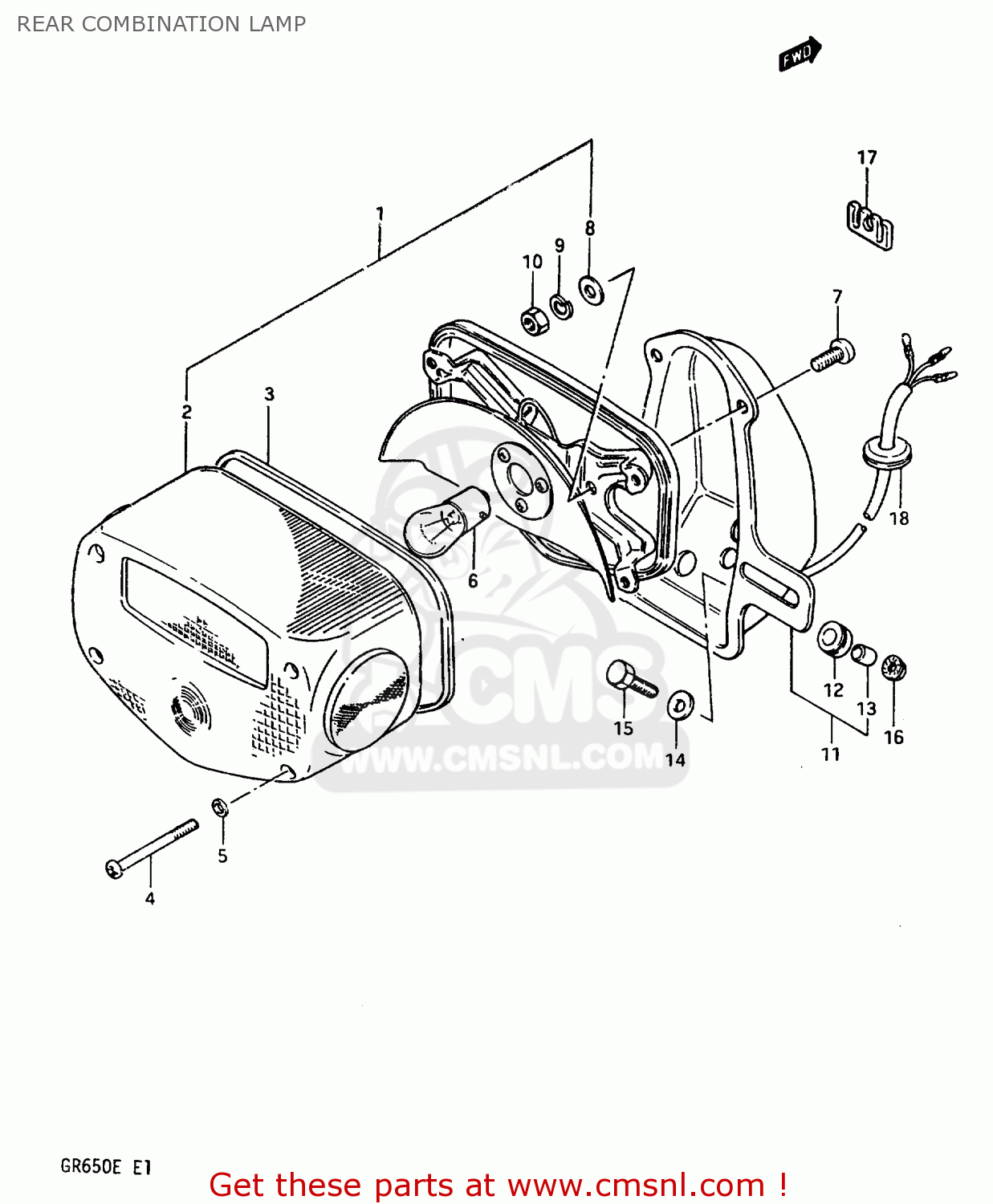 REAR COMBINATION LAMP GR650 1983 (D) (E01 E02 E04 06 15 16 17 18 21 22 24 25 26 34 39)