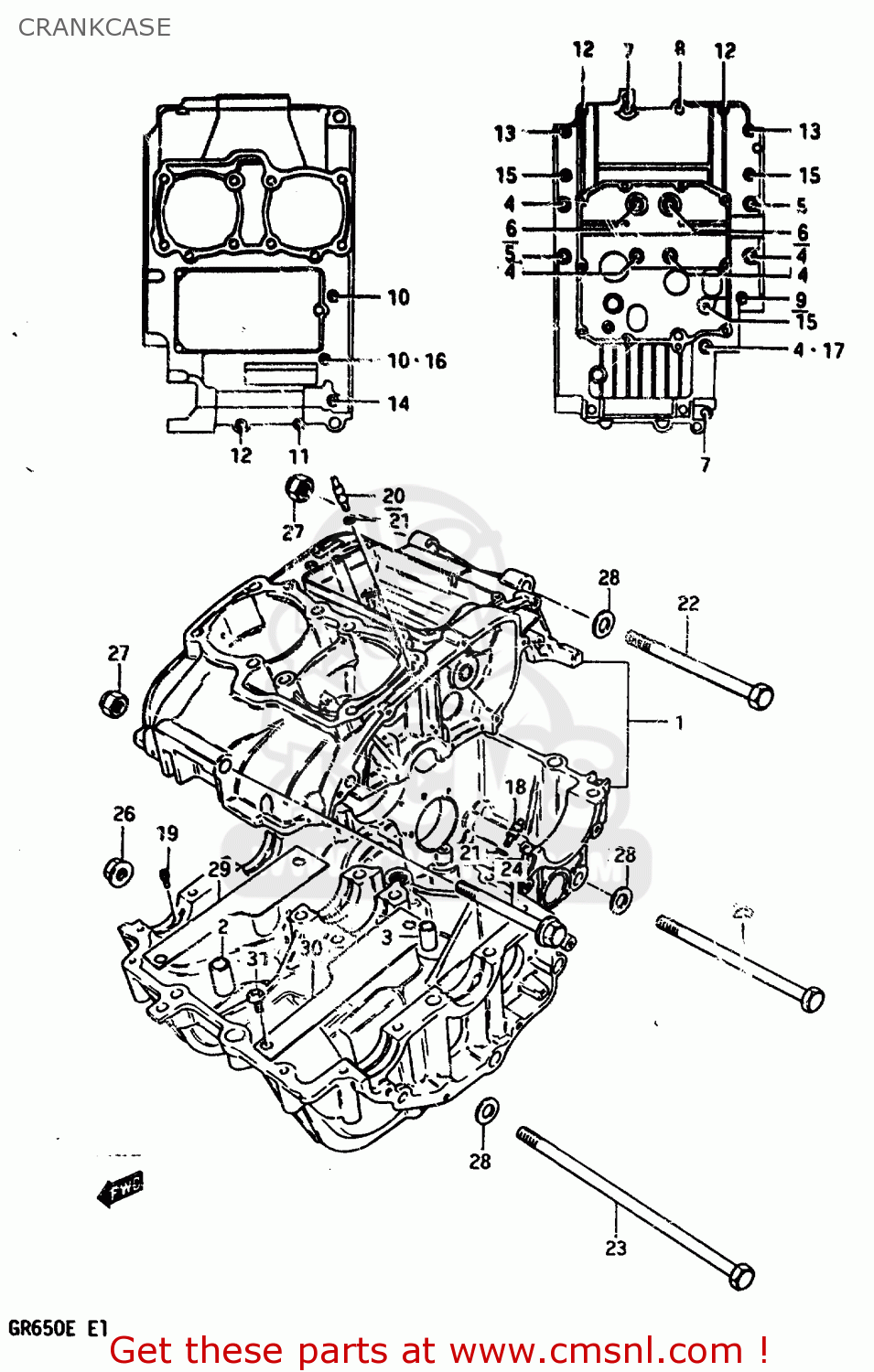 CRANKCASE GR650 1983 (D) (E01 E02 E04 06 15 16 17 18 21 22 24 25 26 34 39)