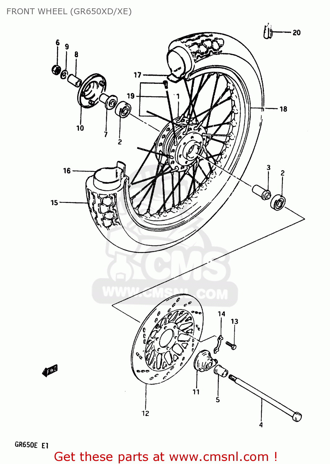 FRONT WHEEL (GR650XD/XE) GR650 1984 (E) (E01 E04 E15 E16 E17 E21 E22 E24 E26 E34 E39)
